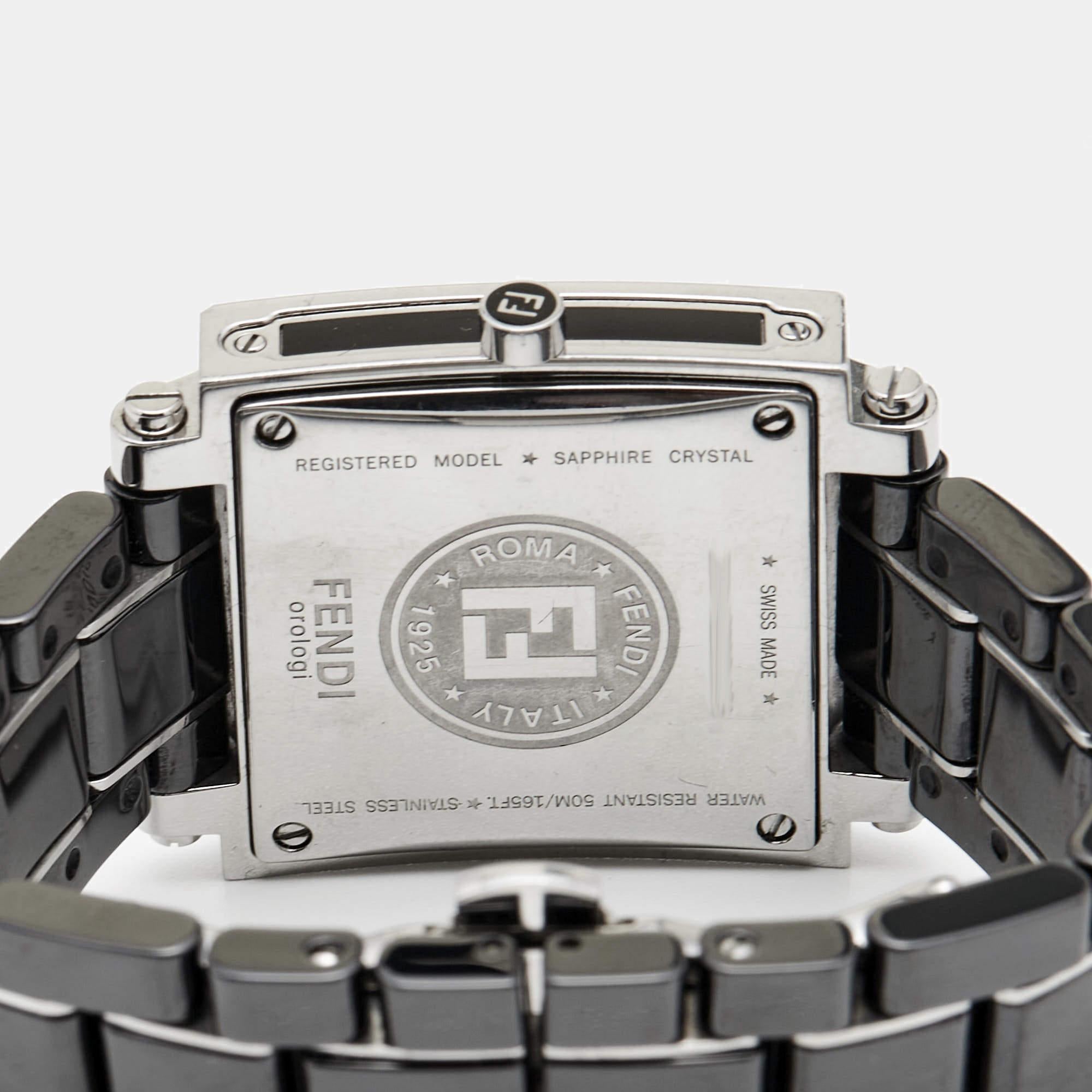 Uncut Fendi Black Ceramic Stainless Steel Diamond Quadro 6200G Women's Wristwatch 30 m