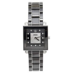 Fendi Montre-bracelet pour femme Quadro 6200G en céramique noire et acier inoxydable avec diamants 30 m