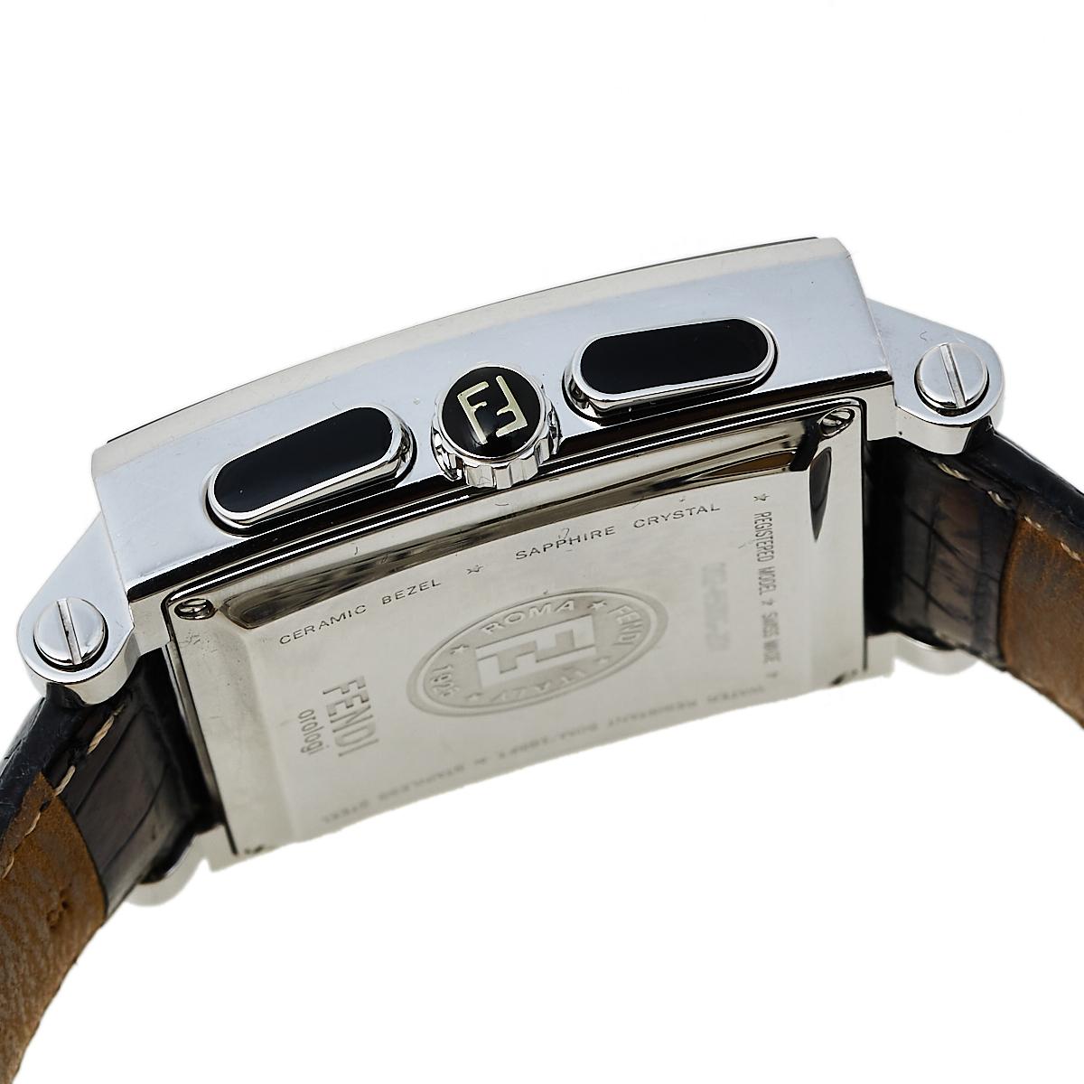 Contemporary Fendi Black Ceramic Stainless Steel Quadro 6500G Men's Wristwatch 39 mm