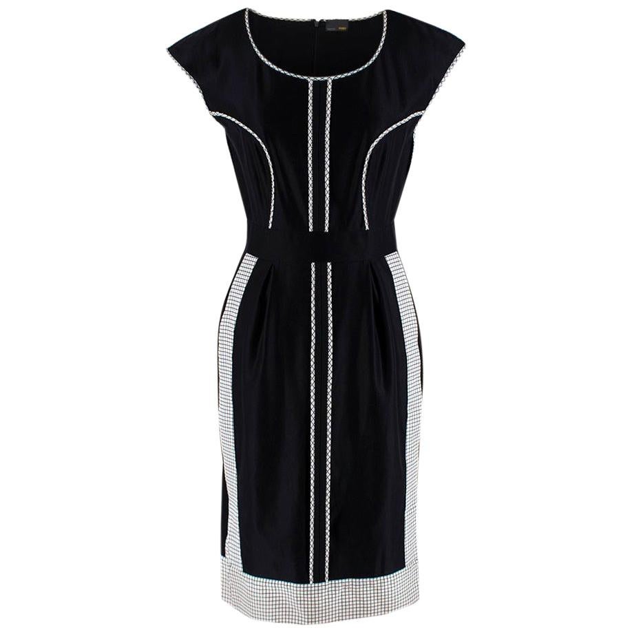 Fendi Black Check Piped Cap Sleeve Dress - Size US 4 For Sale