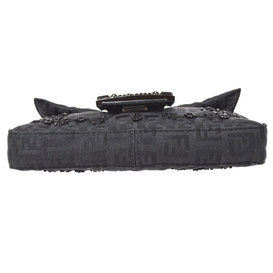 Fendi Black Cloth Bead Embroidery Small Baguette Top Handle Shoulder Flap Bag 1