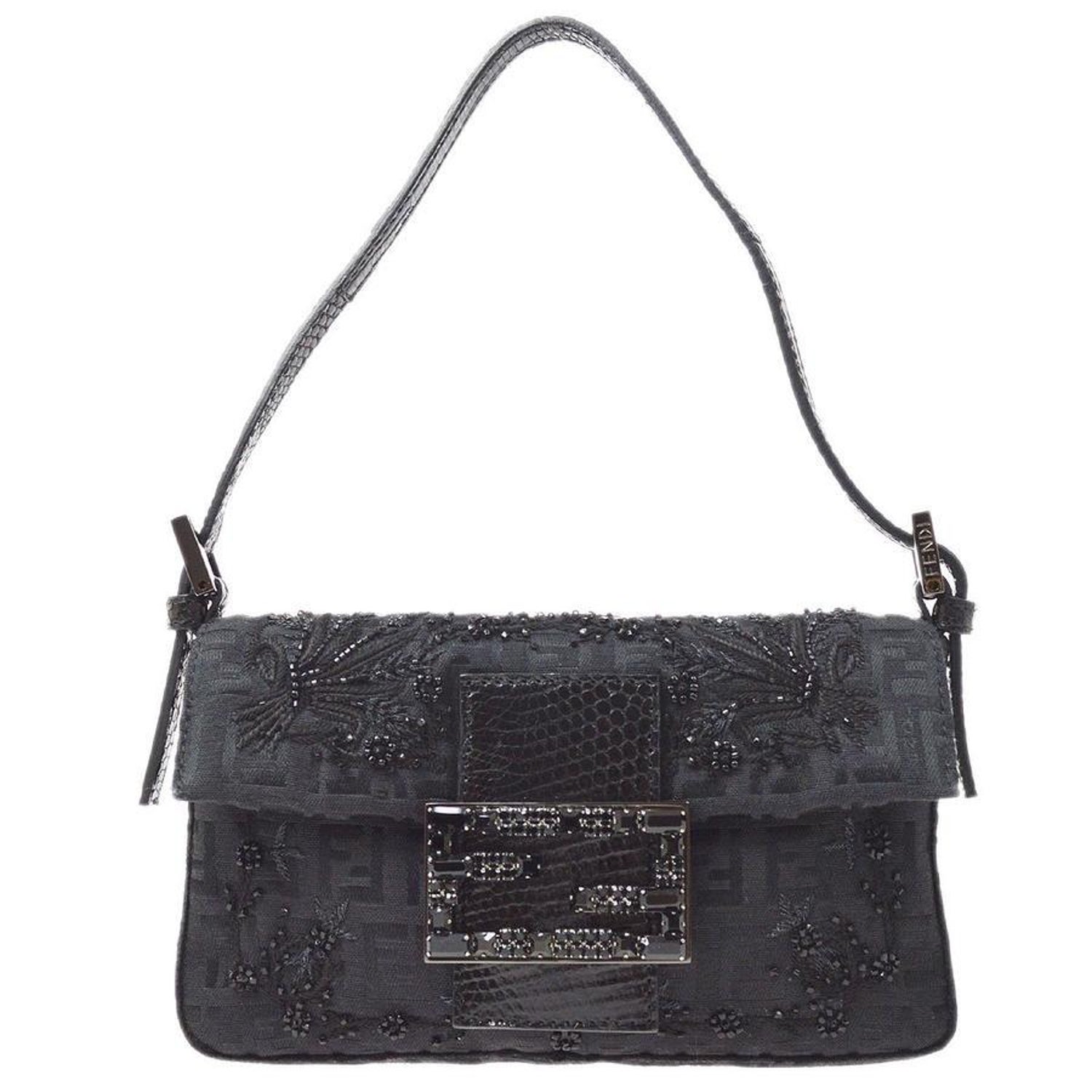 Fendi Cloth Bead Embroidery Small Baguette Top Handle Shoulder Flap Bag at 1stDibs