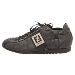 Fendi Black Coated Canvas F Logo Low Top Sneakers Size 42