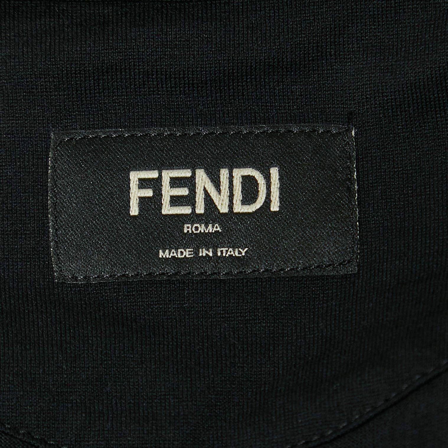 Men's Fendi Black Cotton Applique Detailed Half Sleeve T-Shirt XXL For Sale