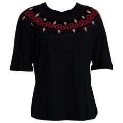 Fendi Black Cotton Embellished Neckline Short Sleeve Top M