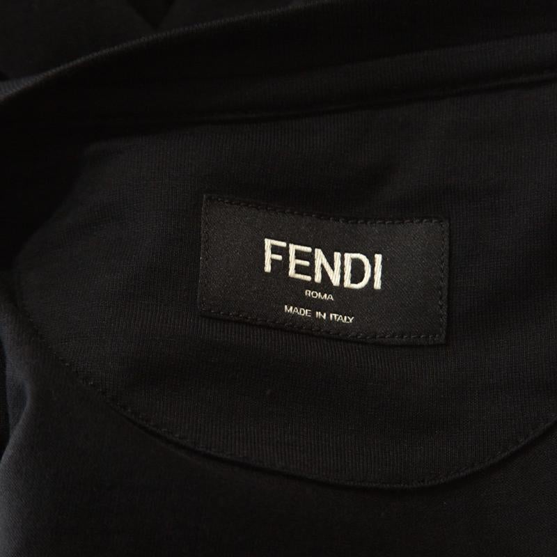 Fendi Black Cotton Jersey Logo Appliqued T-Shirt M For Sale at 