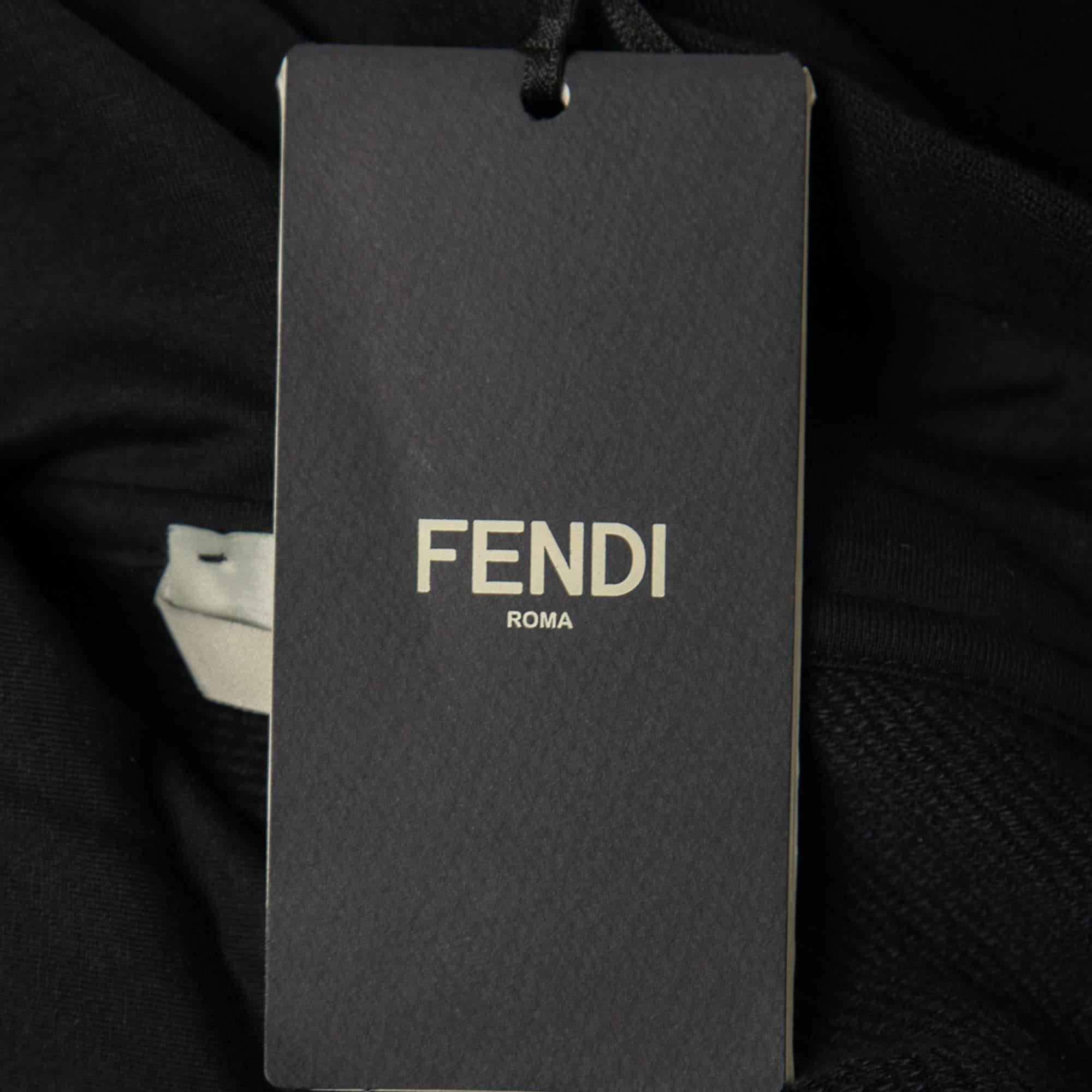 Women's Fendi Black Cotton Logo Embroidered Pearl Long Hoodie S
