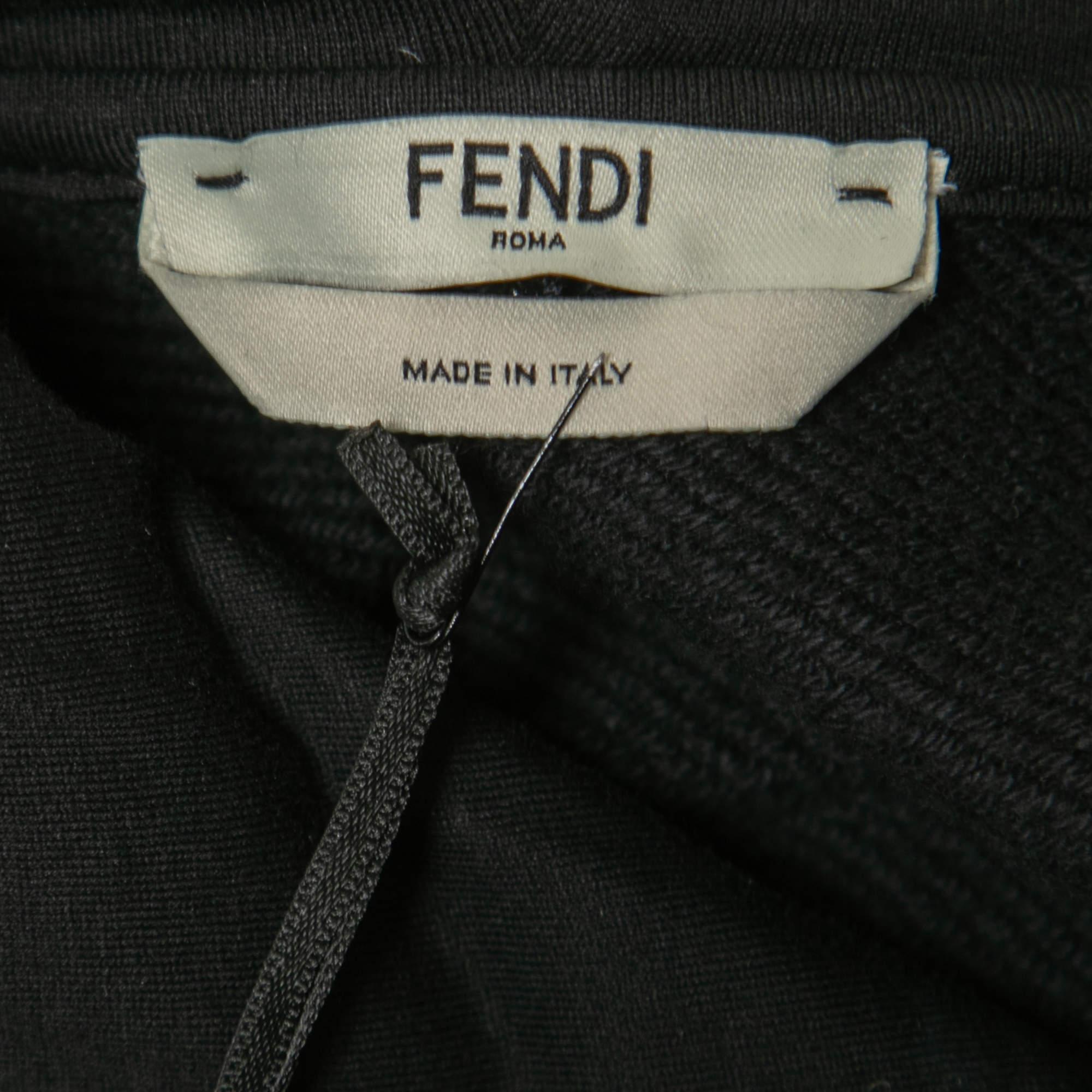 Fendi Black Cotton Logo Embroidered Pearl Long Hoodie S 1