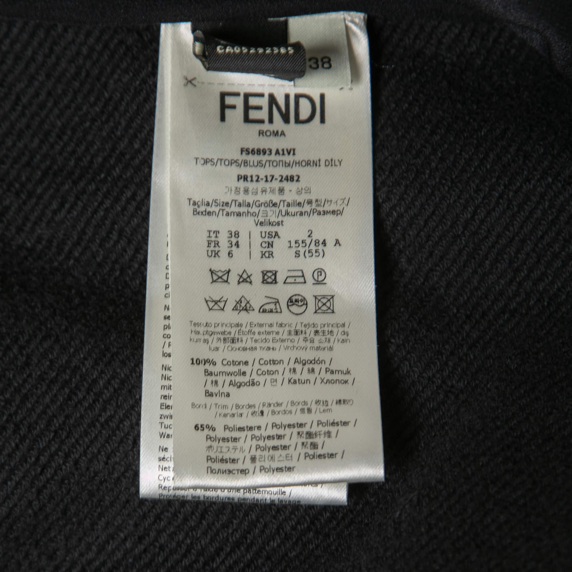 Fendi Black Cotton Logo Embroidered Pearl Long Hoodie S 2