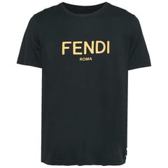 Fendi Black Cotton Logo Leather Applique Jersey T-Shirt XL