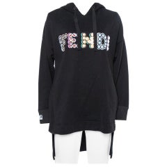 Fendi Black Cotton Logo Studded Long Hoodie S