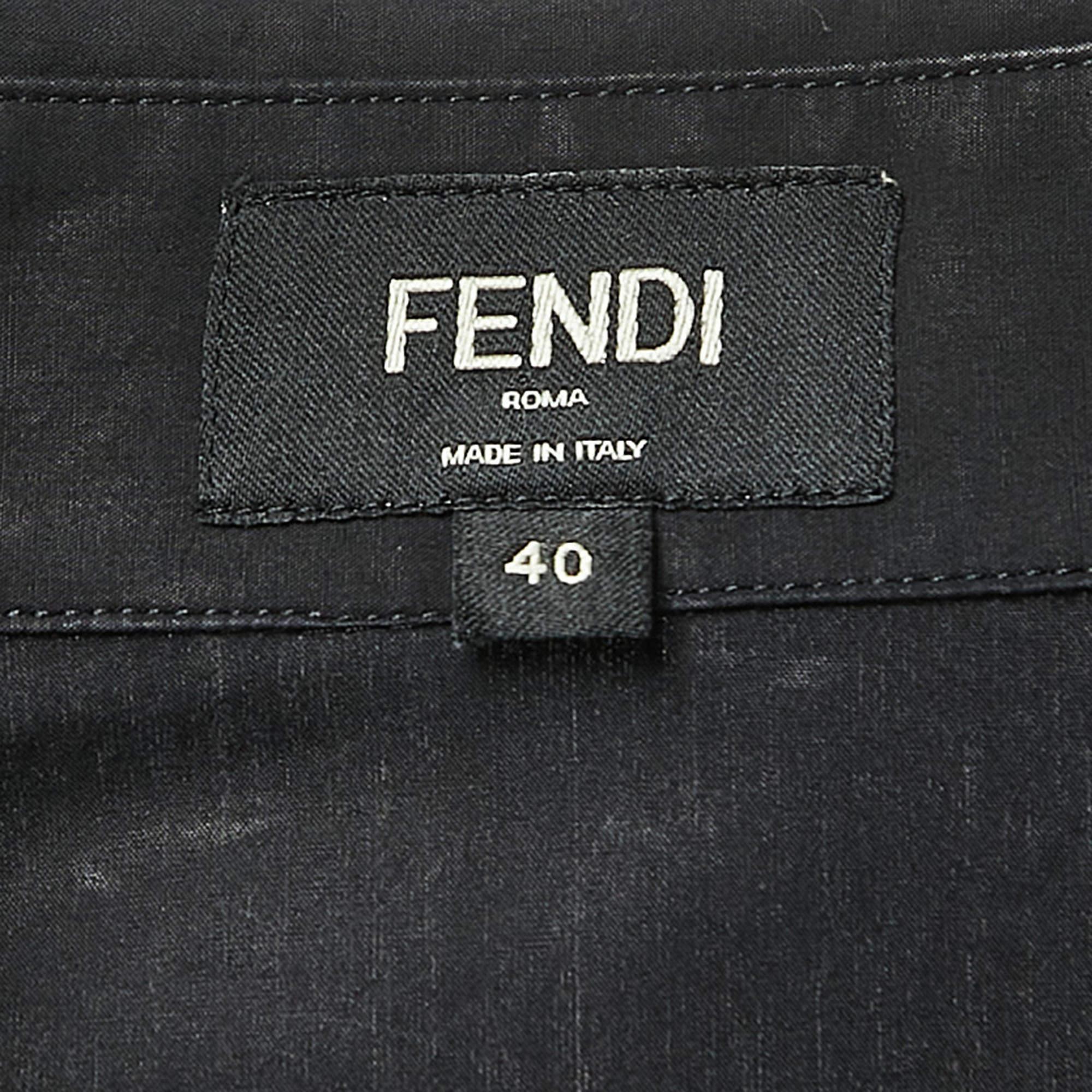 Men's Fendi Black Cotton Logo Tape Detailed Button Front Shirt M