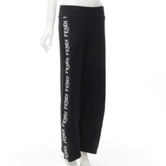 FENDI black cotton logo tape trim wide leg sweatpants
