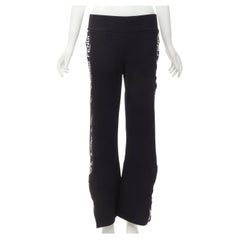 FENDI black cotton logo tape trim wide leg sweatpants