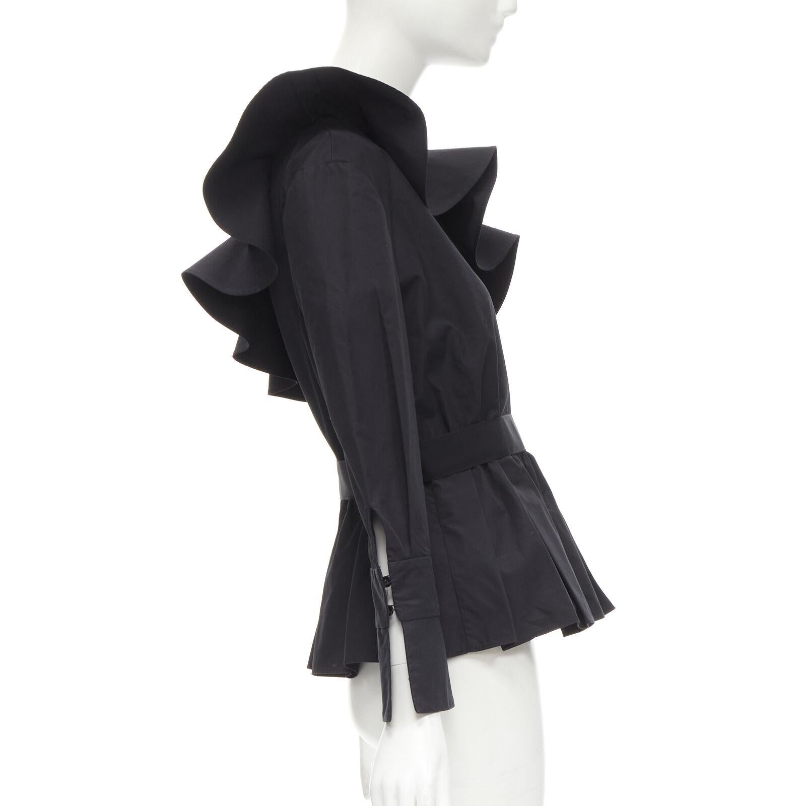 Black FENDI black cotton ruffle one shoulder belted peplum top IT42 M For Sale
