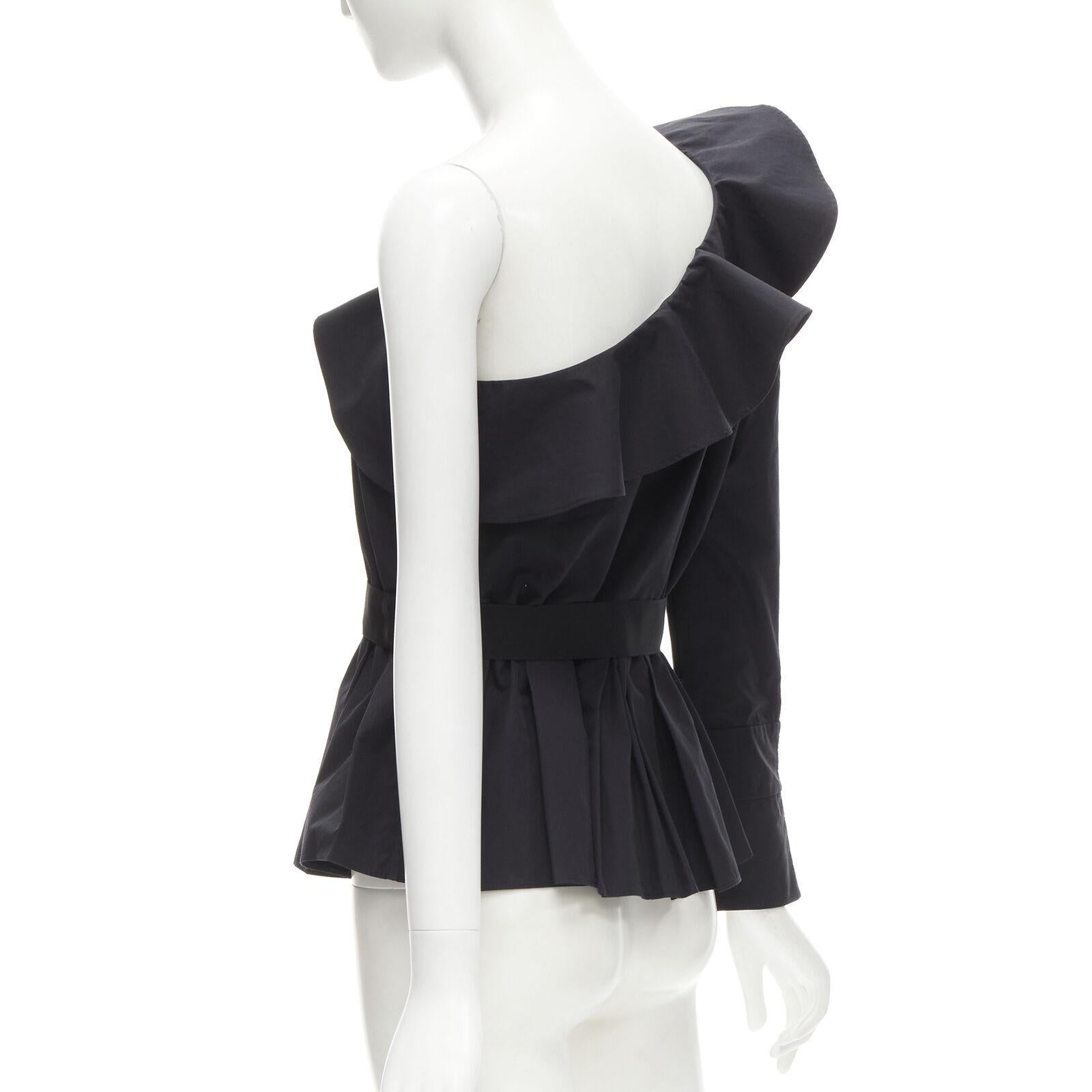 Women's FENDI black cotton ruffle one shoulder belted peplum top IT42 M For Sale