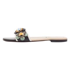 Fendi Black/Cream Leather Flowerland Flat Sandals Size 38