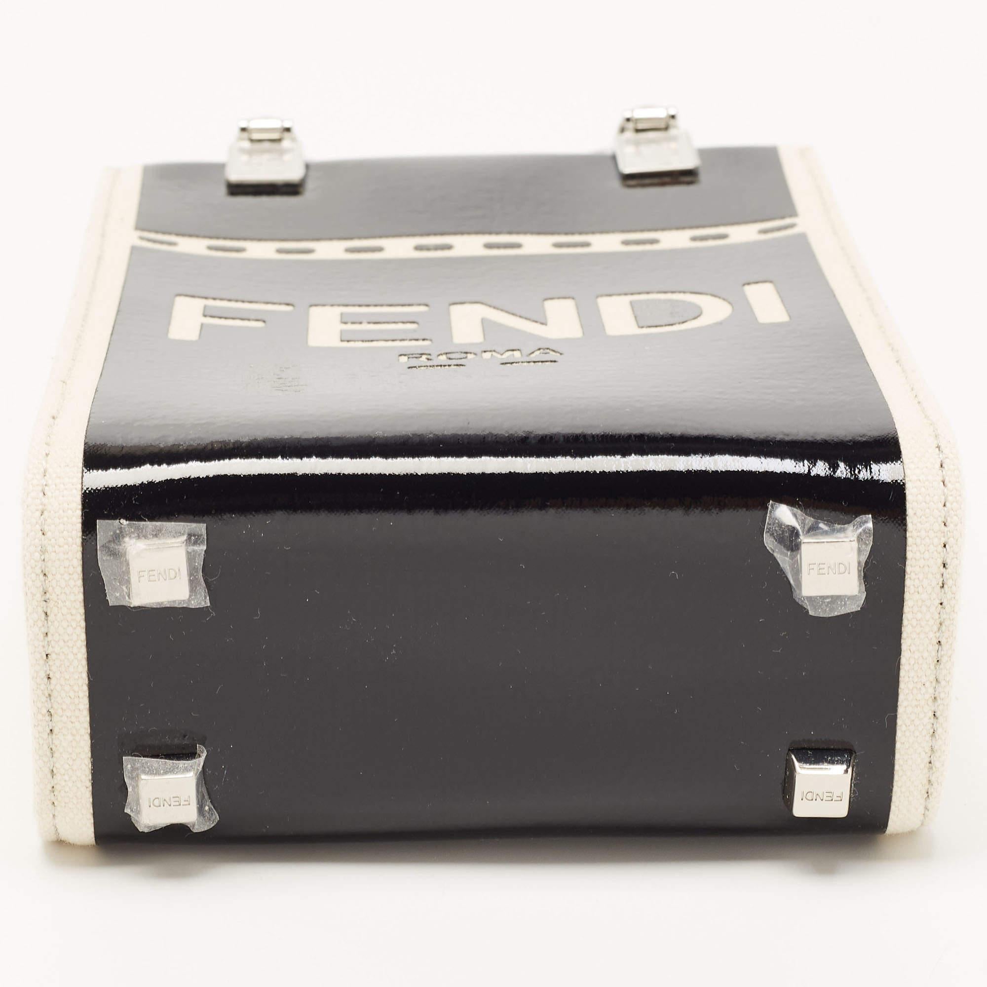 Fendi Black/Cream Patent Leather and Canvas Mini Sunshine Tote 1