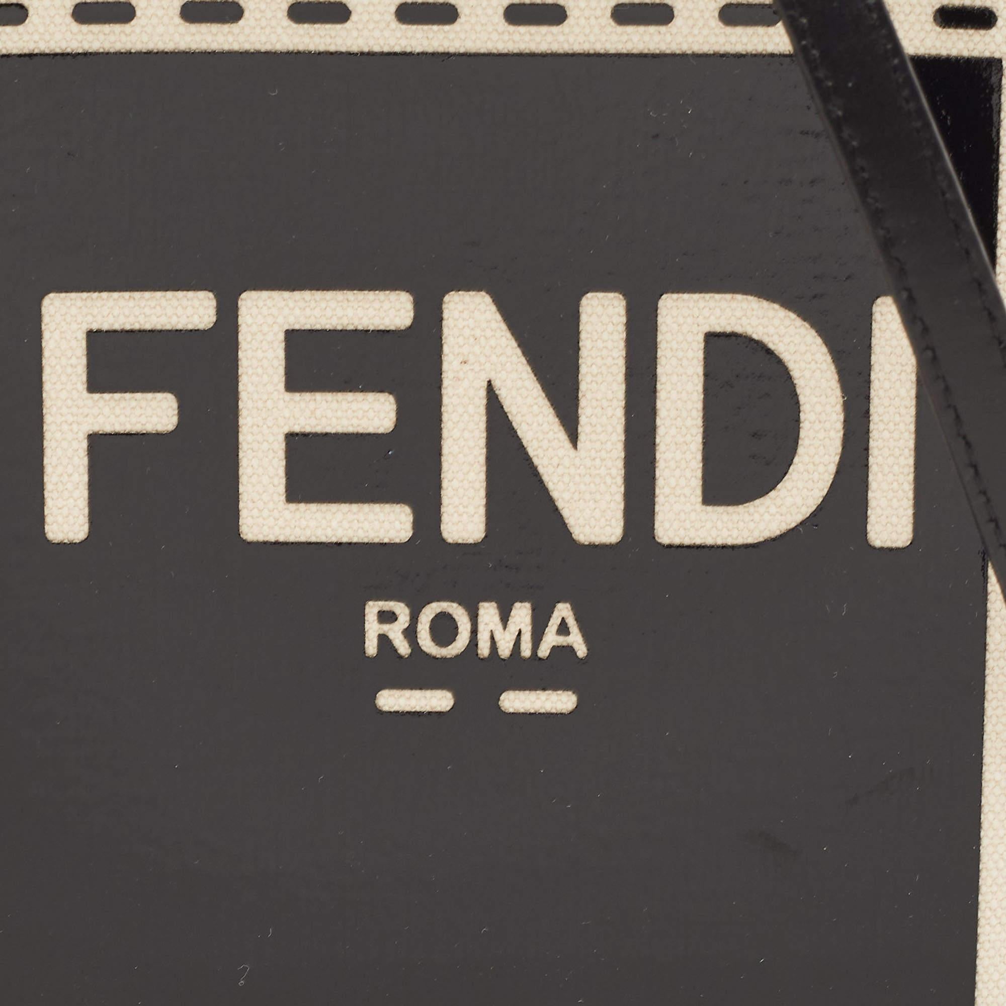 Fendi Black/Cream Patent Leather and Canvas Mini Sunshine Tote 2
