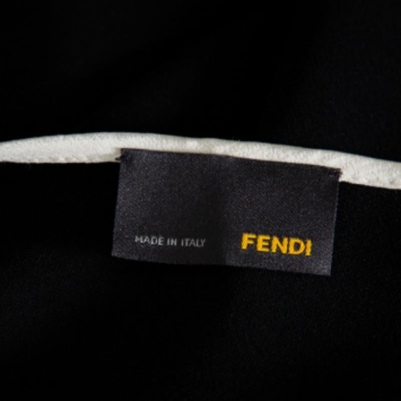 Fendi Black Crepe Contrast Trim Front Slit Detail Long Dress M In Good Condition For Sale In Dubai, Al Qouz 2