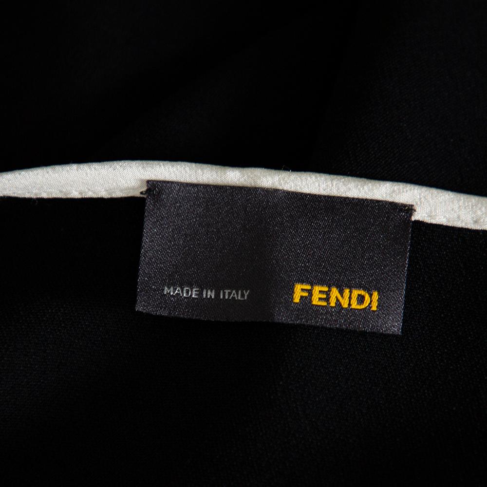 Fendi Black Crepe Contrast Trim Front Slit Detail Long Dress M In Good Condition For Sale In Dubai, Al Qouz 2