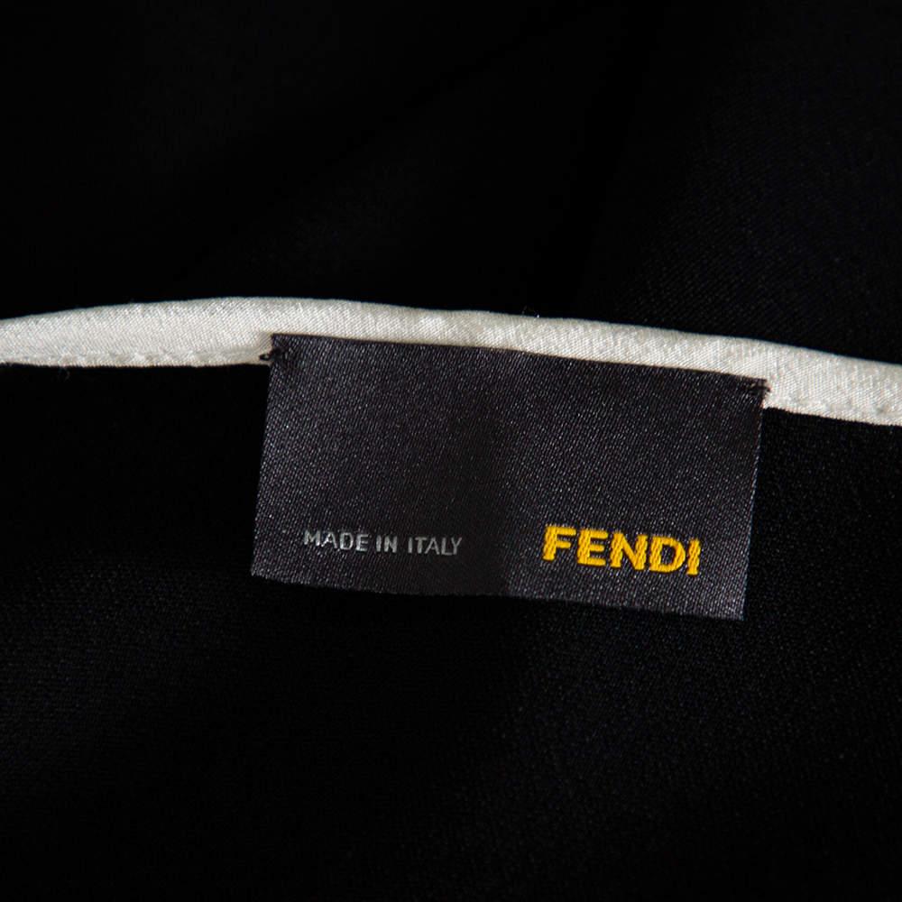 Women's Fendi Black Crepe Contrast Trim Front Slit Detail Long Dress M For Sale