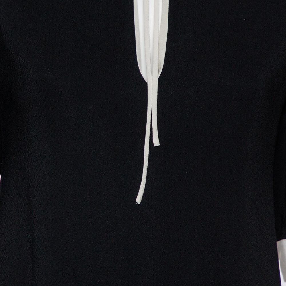Fendi Black Crepe Contrast Trim Front Slit Detail Long Dress M For Sale 1