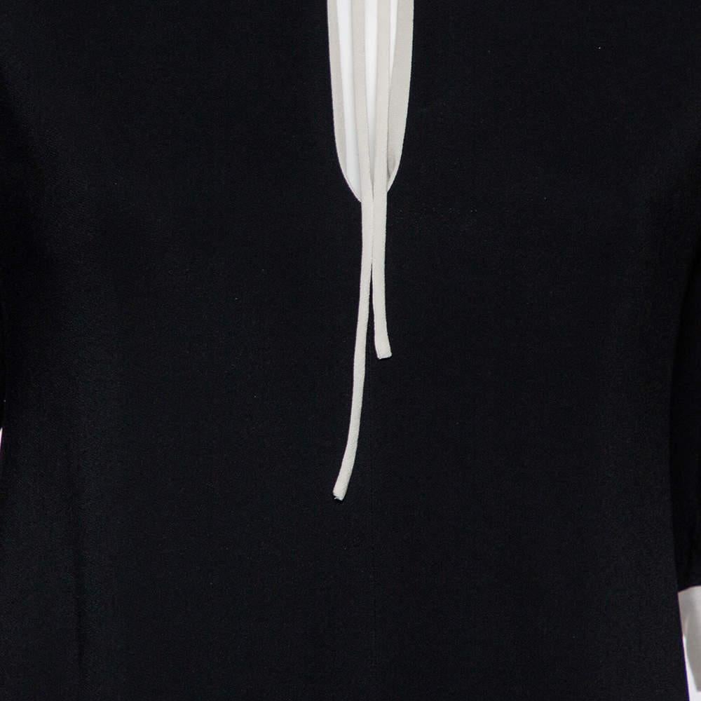 Fendi Black Crepe Contrast Trim Front Slit Detail Long Dress M For Sale 2