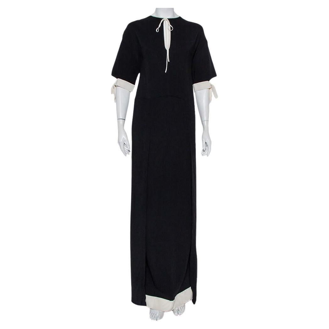 Fendi Black Crepe Contrast Trim Front Slit Detail Long Dress M For Sale