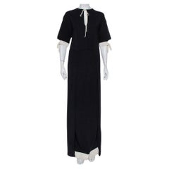 Used Fendi Black Crepe Contrast Trim Front Slit Detail Long Dress M