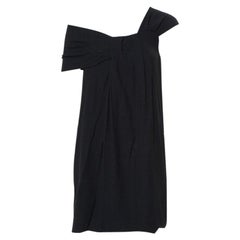 Fendi Black Crepe Pleated One Shoulder Mini Dress S