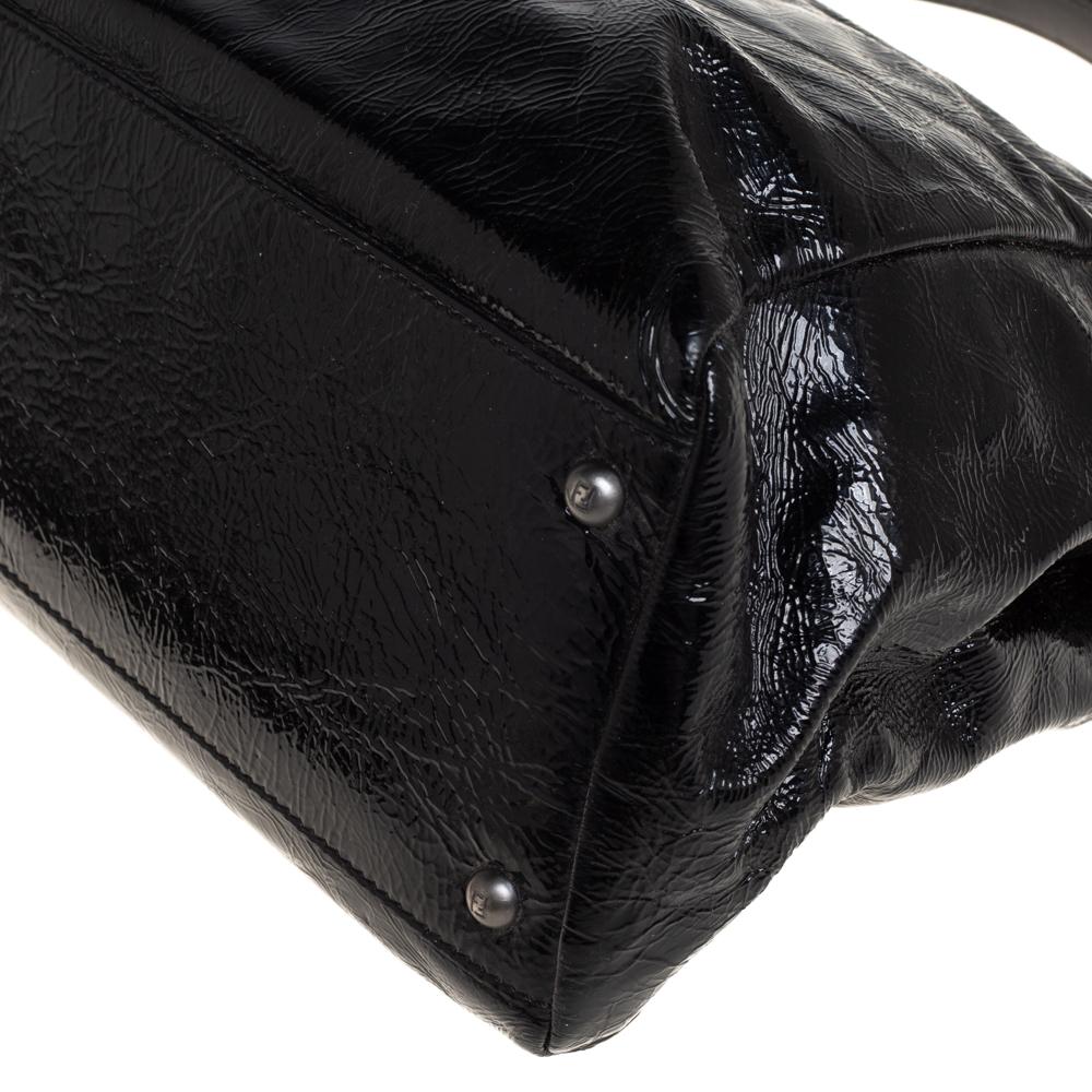 Fendi Black Crinkled Patent Leather Large Peekaboo Tote 4