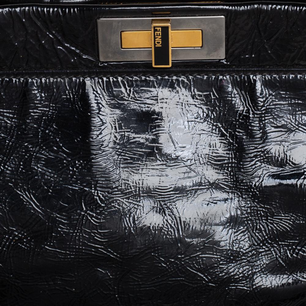 Fendi Black Crinkled Patent Leather Large Peekaboo Tote 5