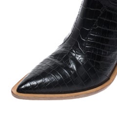 Fendi Black Croc Embossed Leather Cowboy Boots Size 38