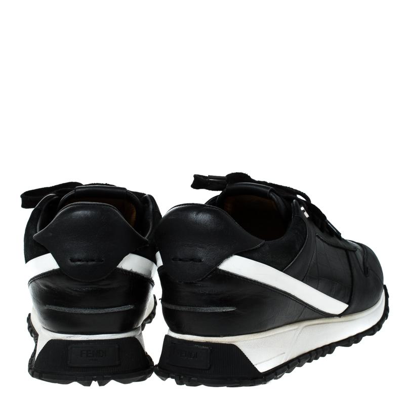 Fendi Negro Croc Embossed Leather Sneakers Talla 41 3