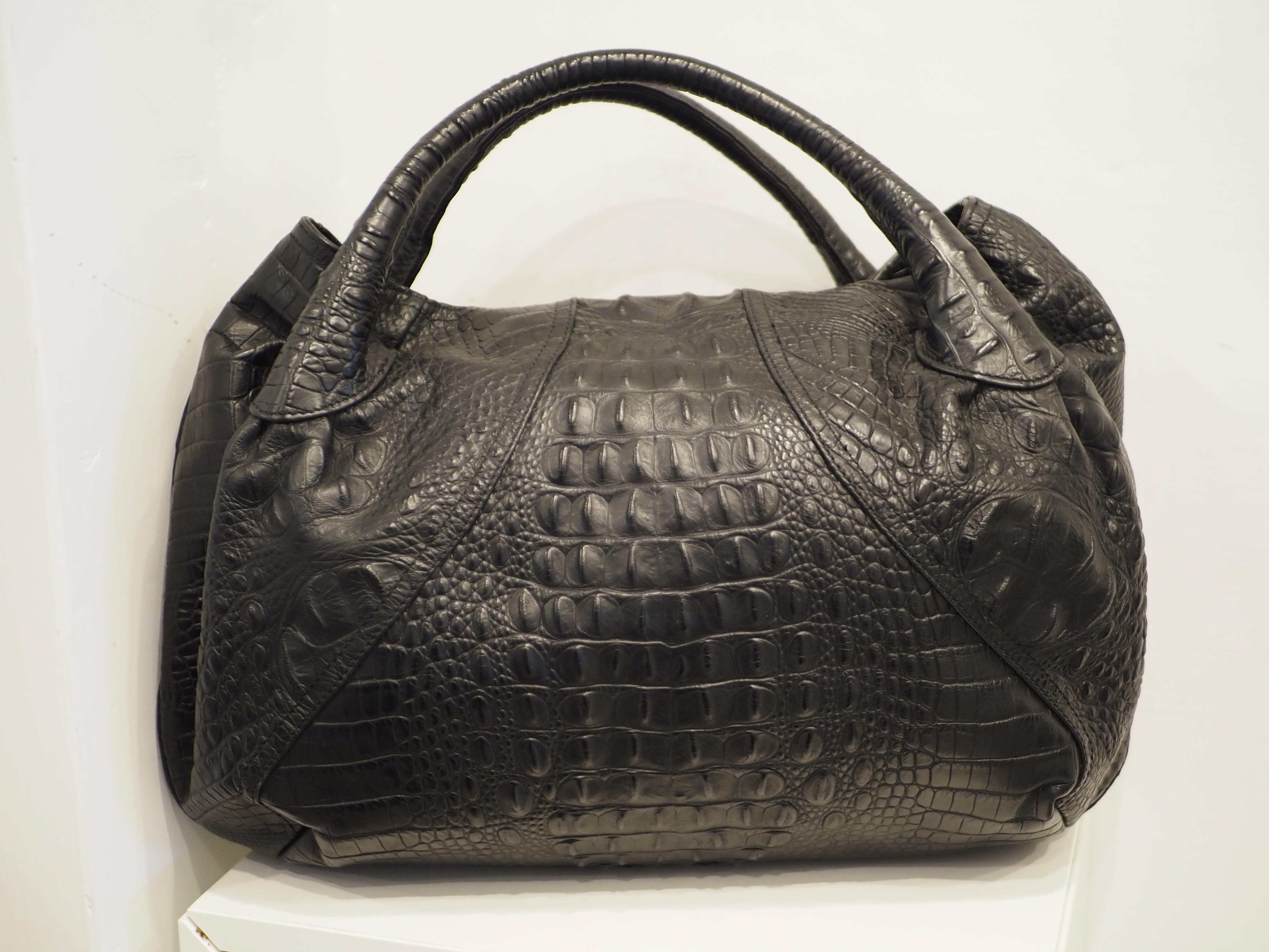 Fendi Black croco print Spy bag For Sale 6