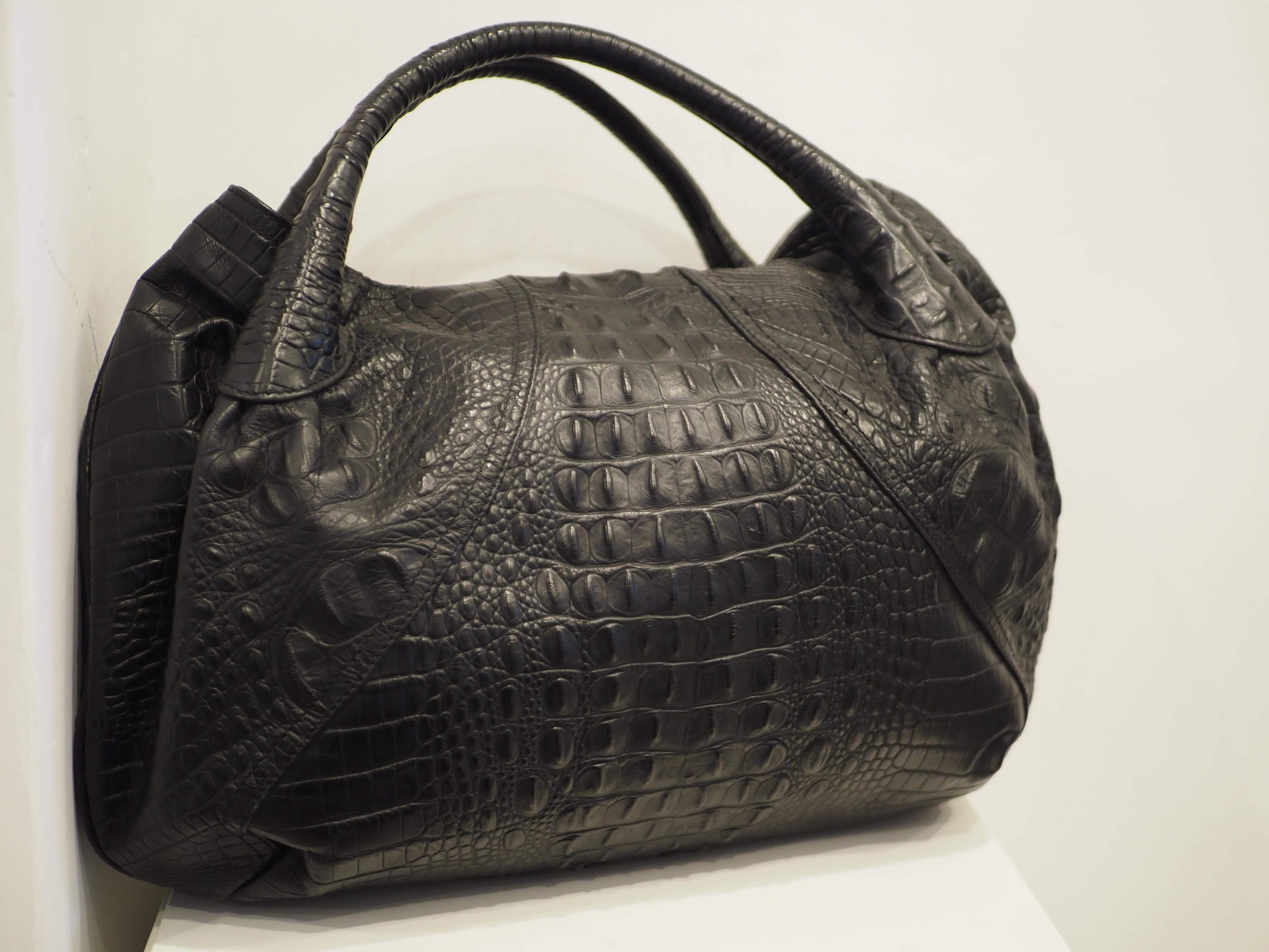 Fendi Black croco print Spy bag For Sale 7