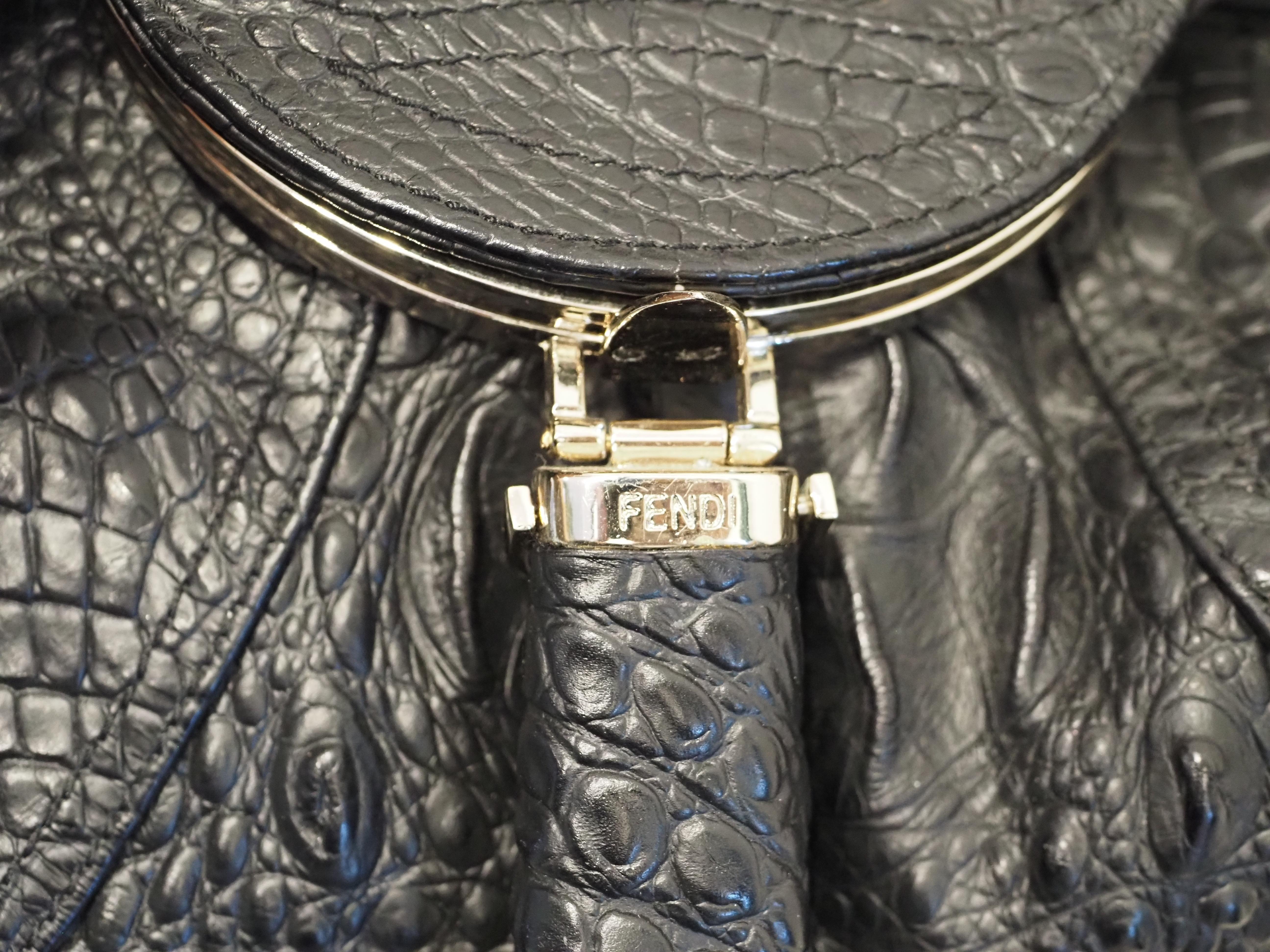 Fendi Black croco print Spy bag For Sale 1