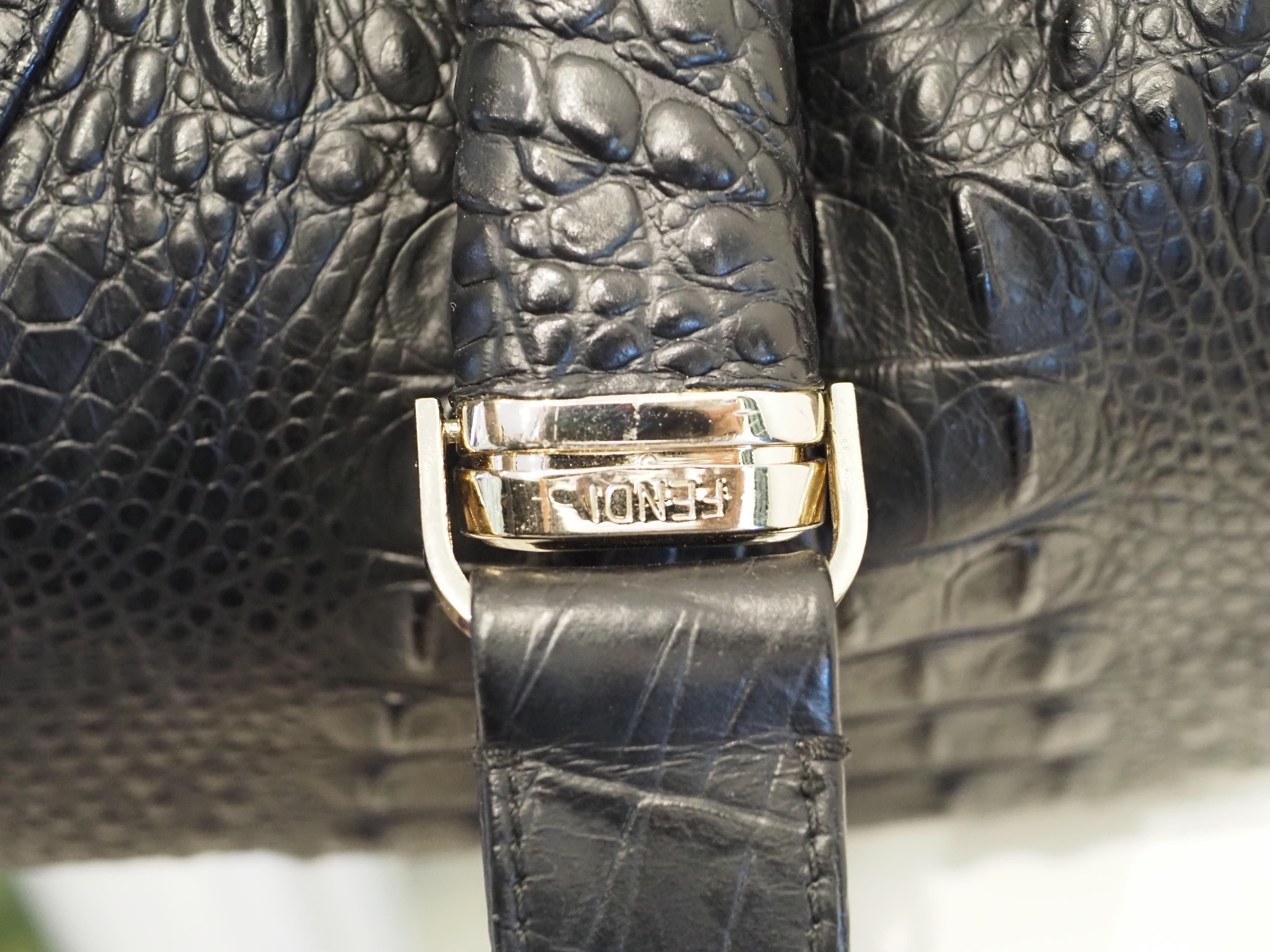 Fendi Black croco print Spy bag For Sale 2