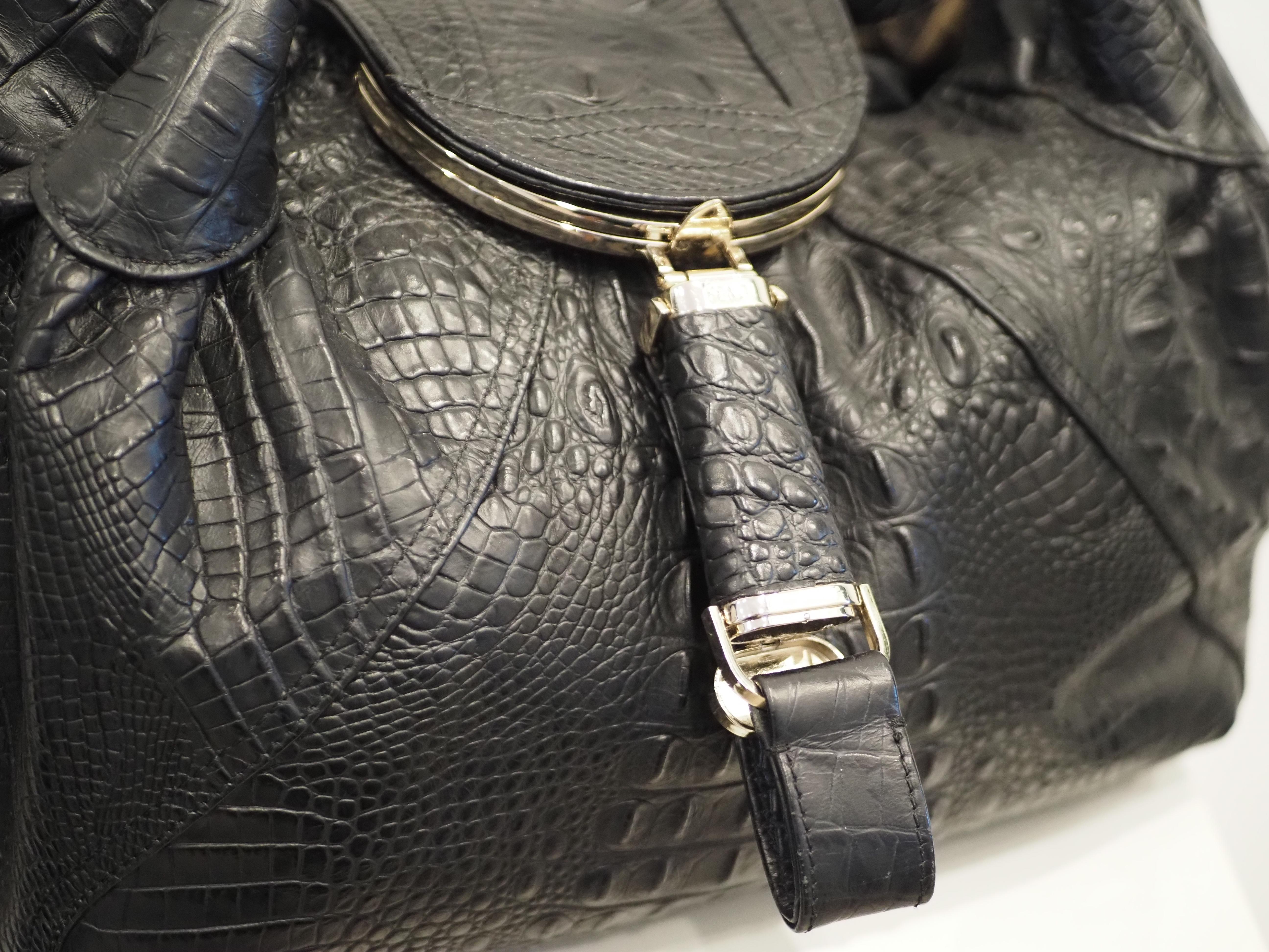 Fendi Black croco print Spy bag For Sale 4