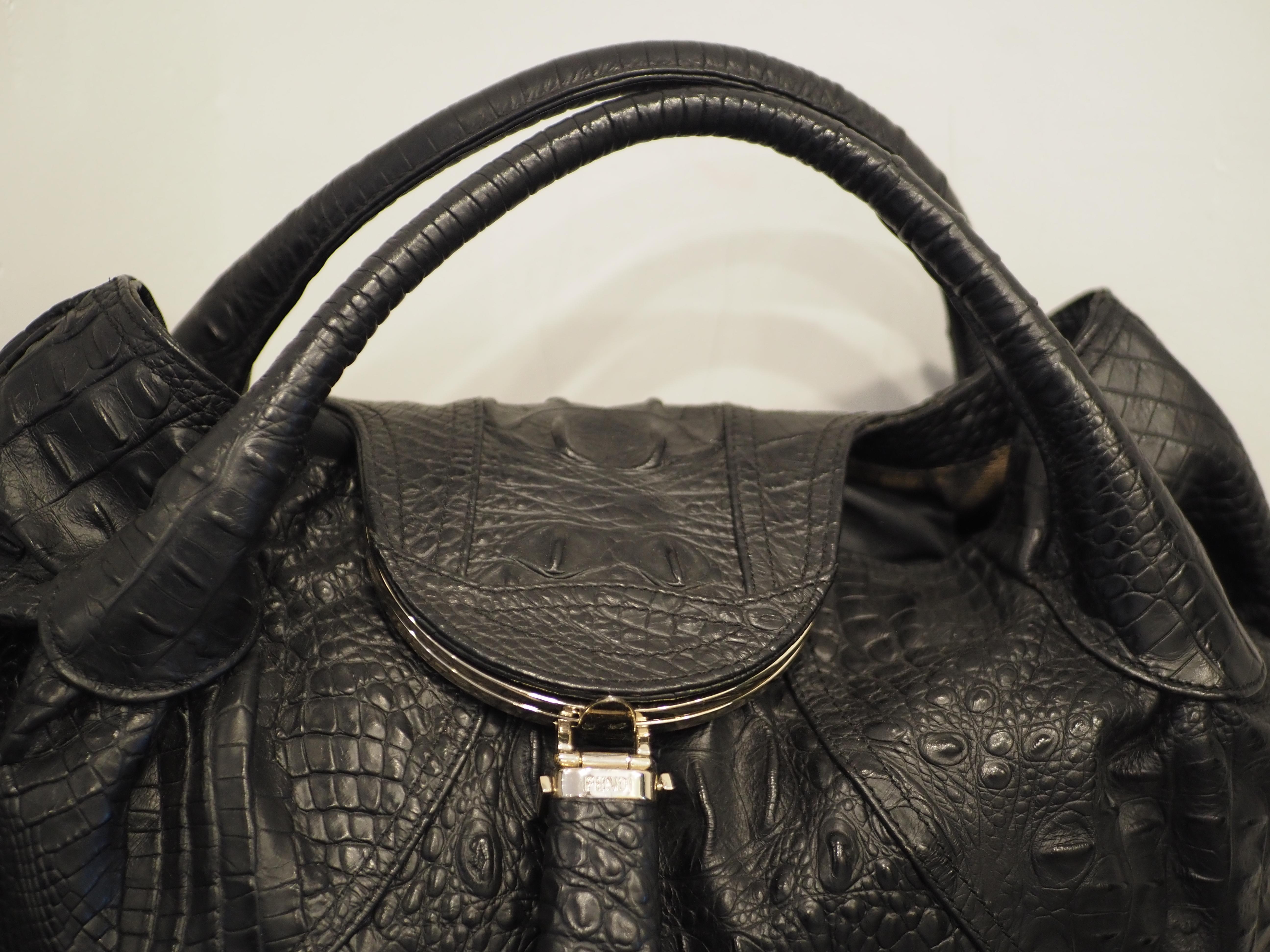 Fendi Black croco print Spy bag For Sale 5