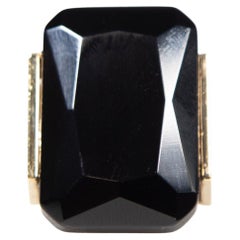 Fendi Black Crystal Gold Toned Metal Ring