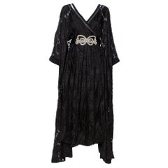 Fendi Black Daisy Fil Coupe Slit Detail Belted Kaftan Maxi Dress M