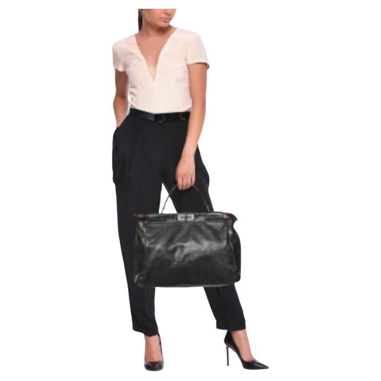 Fendi Black/Dark Brown Leather Large Peekaboo Top Handle Bag For Sale 6