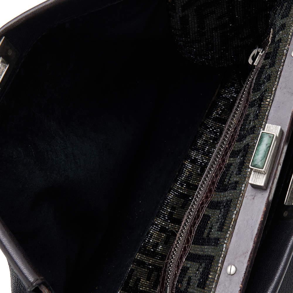 Fendi Black/Dark Brown Leather Large Peekaboo Top Handle Bag For Sale 6