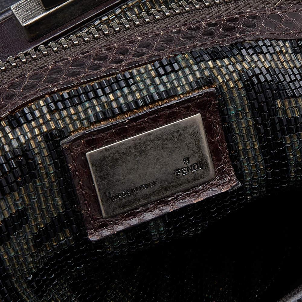 Fendi Black/Dark Brown Leather Large Peekaboo Top Handle Bag For Sale 7