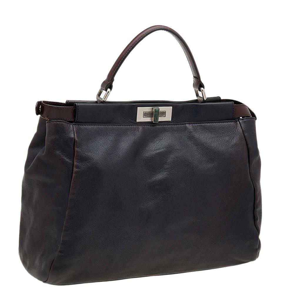 Women's Fendi Black/Dark Brown Leather Large Peekaboo Top Handle Bag For Sale