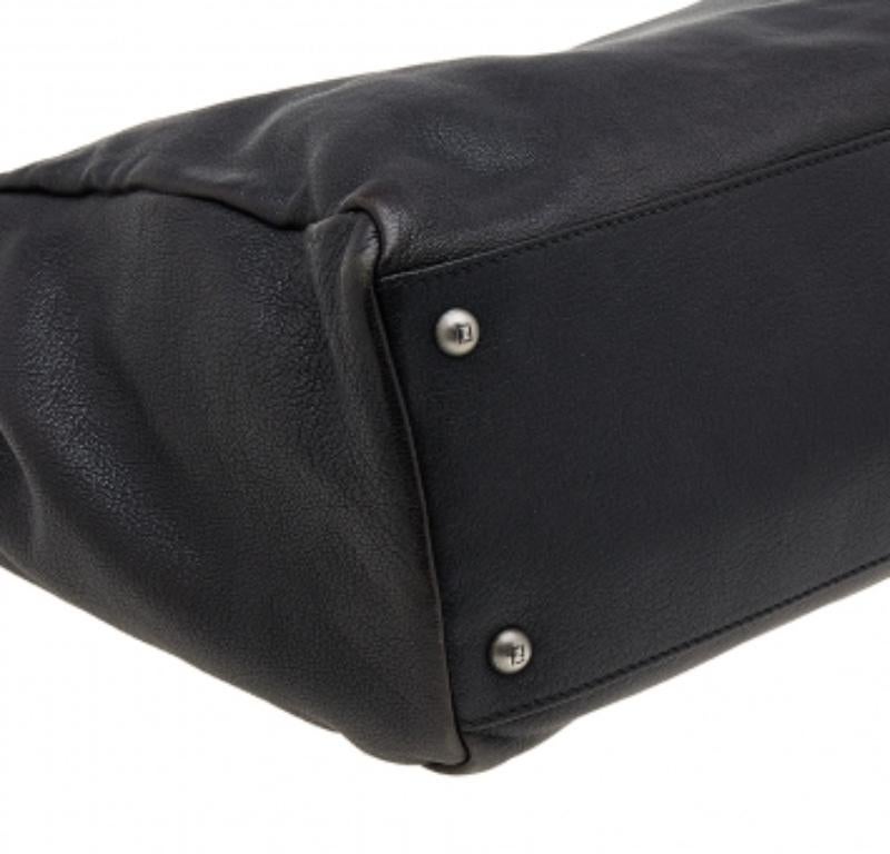 Fendi Black/Dark Brown Leather Large Peekaboo Top Handle Bag For Sale 1