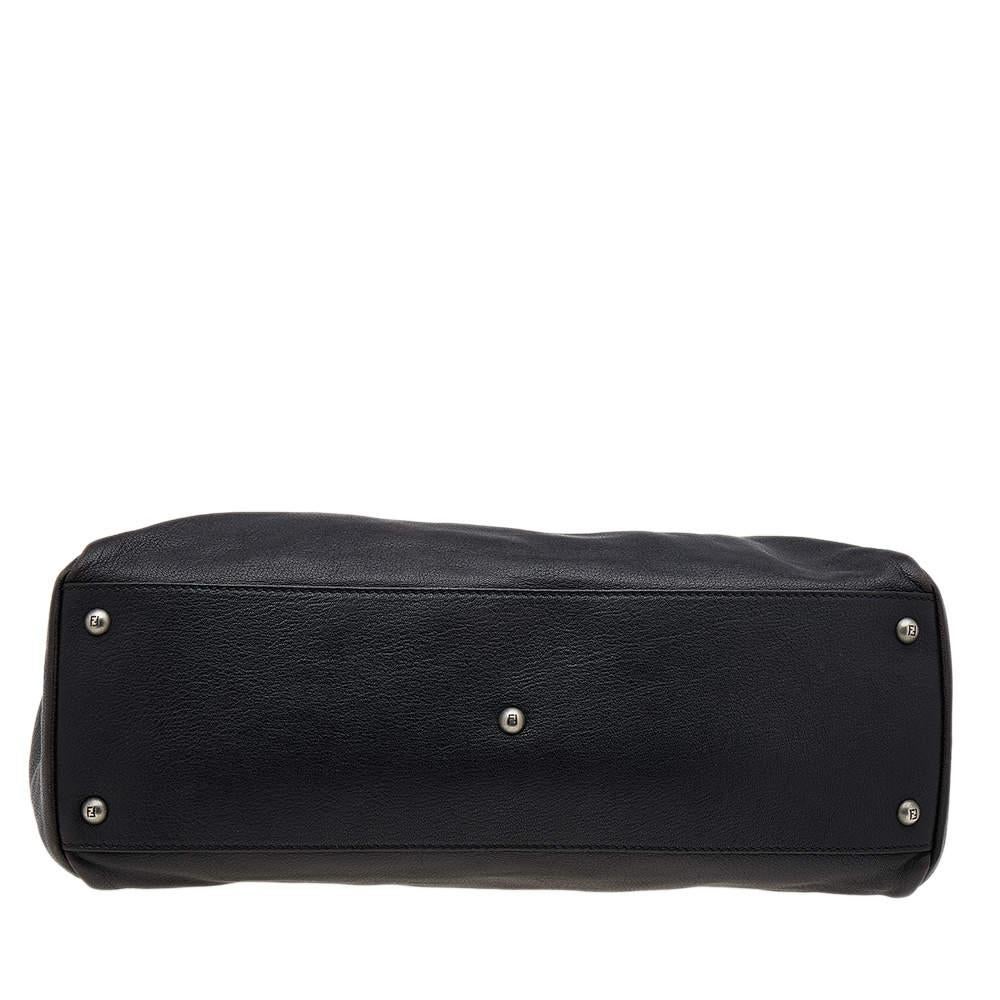 Fendi Black/Dark Brown Leather Large Peekaboo Top Handle Bag For Sale 1
