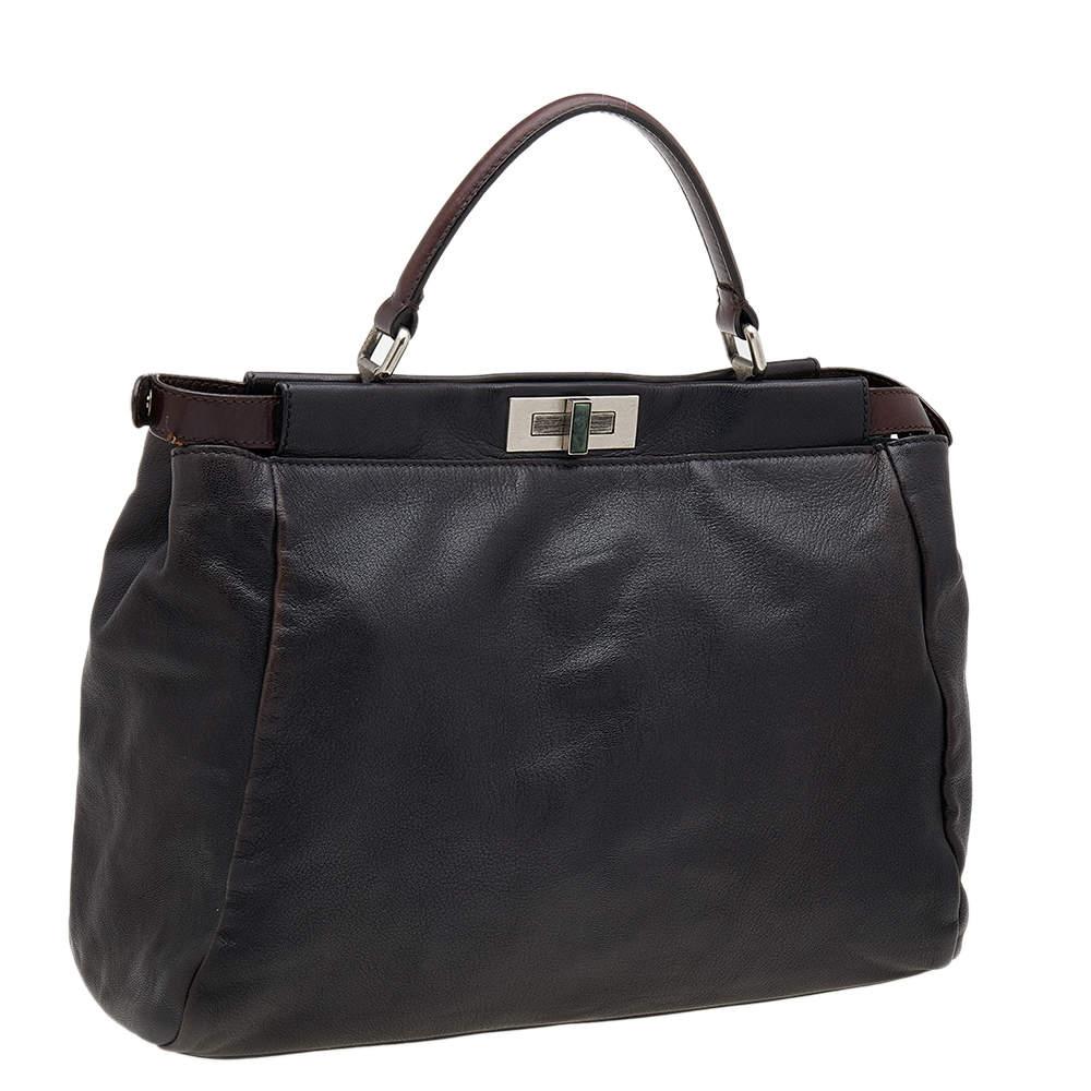 Donna Fendi Borsa grande Peekaboo Top Handle in pelle nera/marrone scuro
